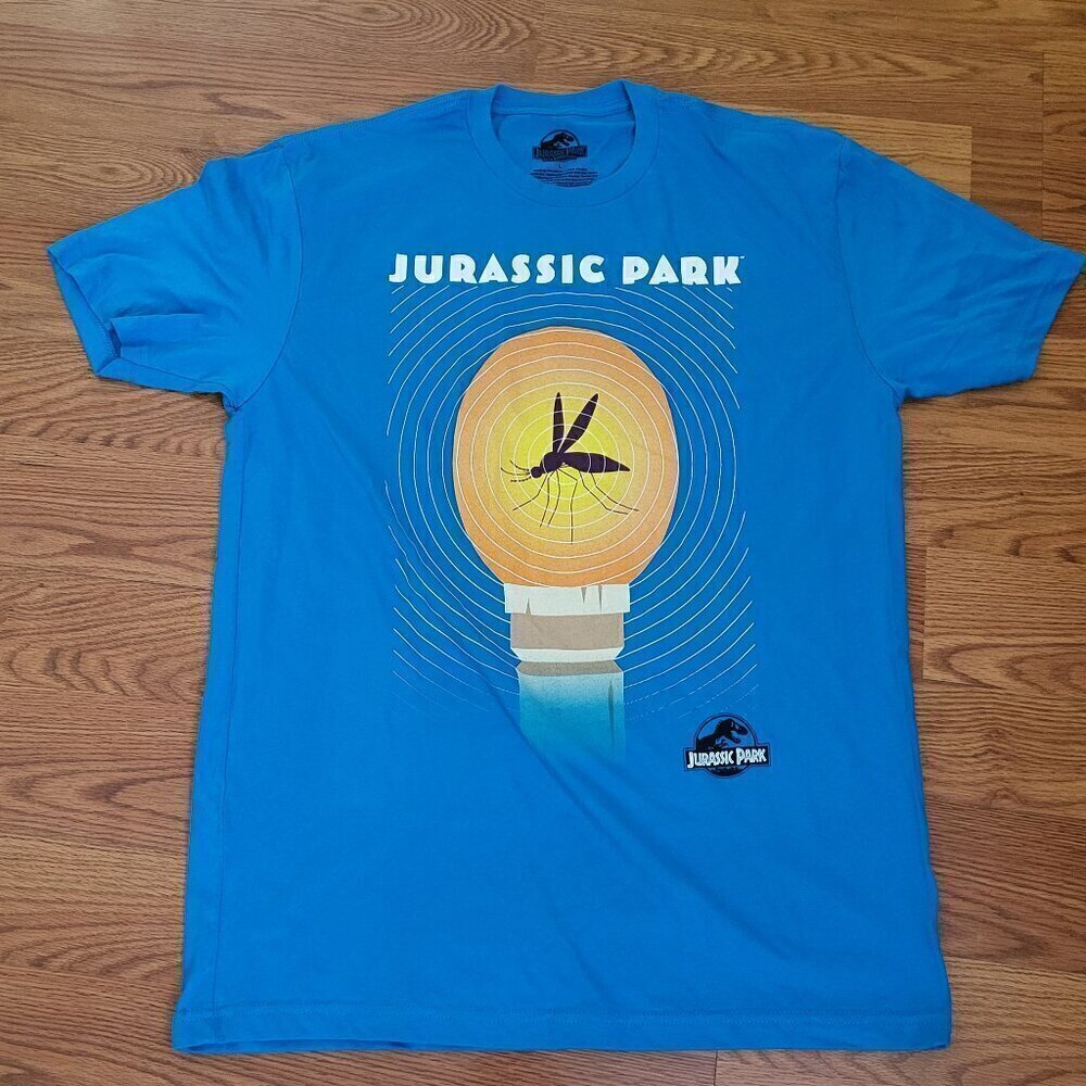 Men's Jurassic Park T-shirt L Mosquito Dinosaur DNA Stored in Amber Graphic Tee